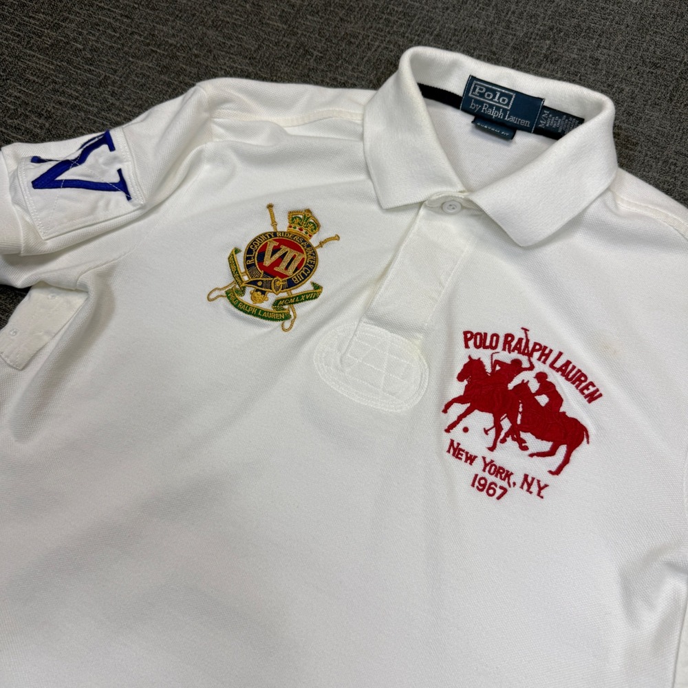 Polo Ralph Lauren Shirt Mens M White Riders & Jockeys Club Embroidered VTG